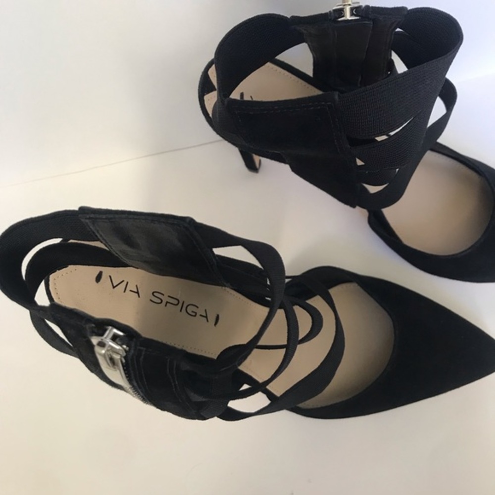 Via Spiga Damali Black Suede Pointy Toe Cage Heels, size 8.5 - Picture 3 of 9